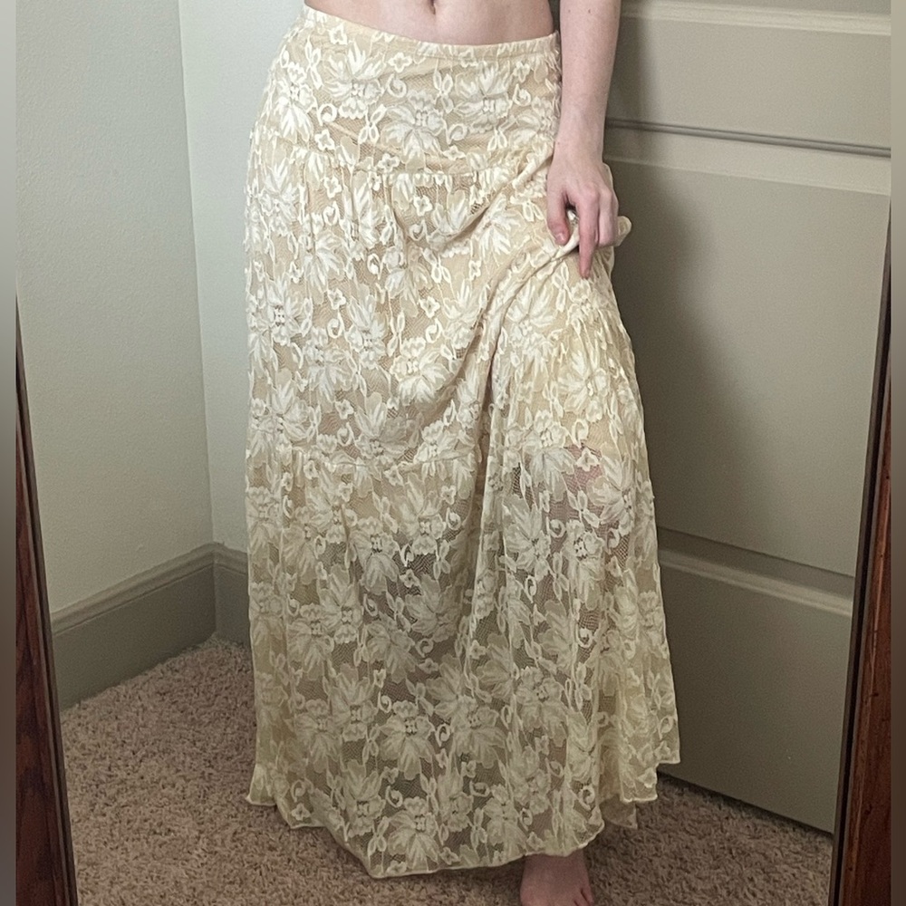 90s Cream Lace Cotton Skirt